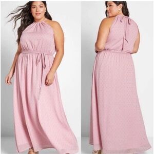 ModCloth Illuminated Elegance Tie Waist Maxi Dress Women‎ 3X Metallic Chiffon